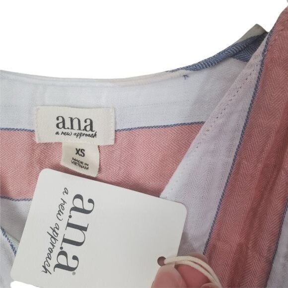 A.N.A. Women Blouse XSmall Sleeveless Stripe V-neck Cotton Pastel Lagen V-Neck - Picture 4 of 9